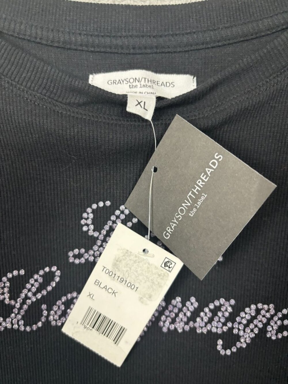 Grayson Threads Juniors' "Love Language" Black Cropped T-Shirt Size XL NWT's - Picture 6 of 8